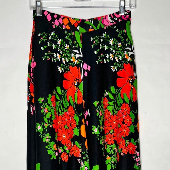 Vintage ALICE Of California Culottes Pants 60s 70s Wide Leg Palazzo Black Floral - Picture 3 of 10